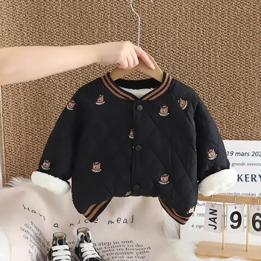 Pakaian musim dingin anak bayi 9 sampai 18 bulan, baju natal laki-laki, kostum mantel katun empuk kartun beruang, pakaian luar anak