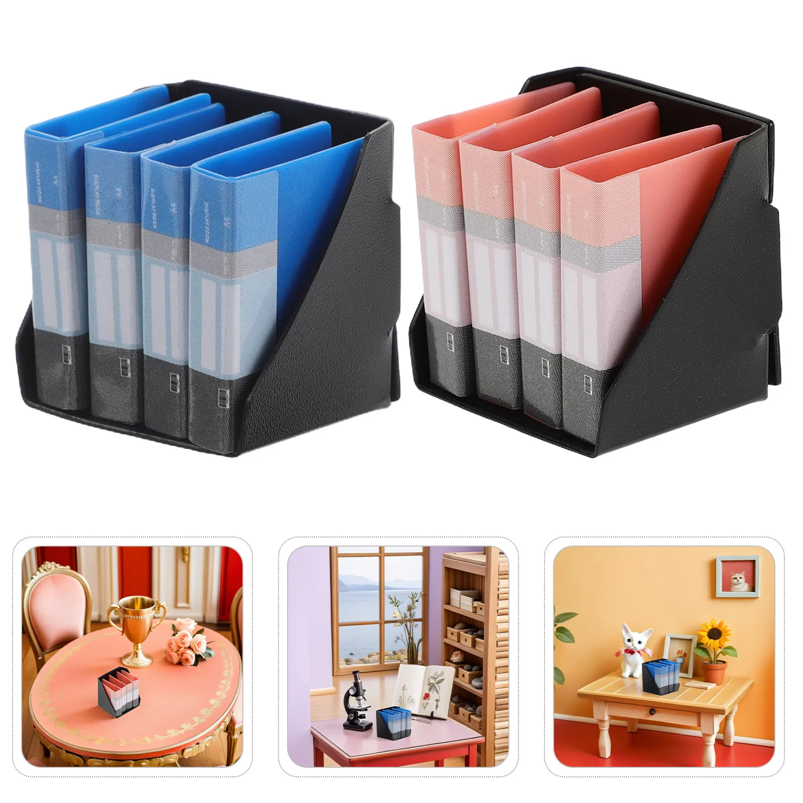 

4Sets Dollhouse File Folder Realistic Miniature Plastic File Organizer Small Desktop Folder Mini Paper Document Holder Dollhouse