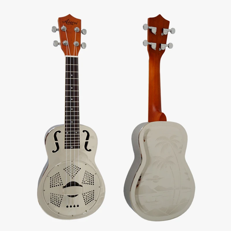 

Aiersi 24 Inch Concert Gloss F Hole Brass Resonator Ukulele with Free Hard Case