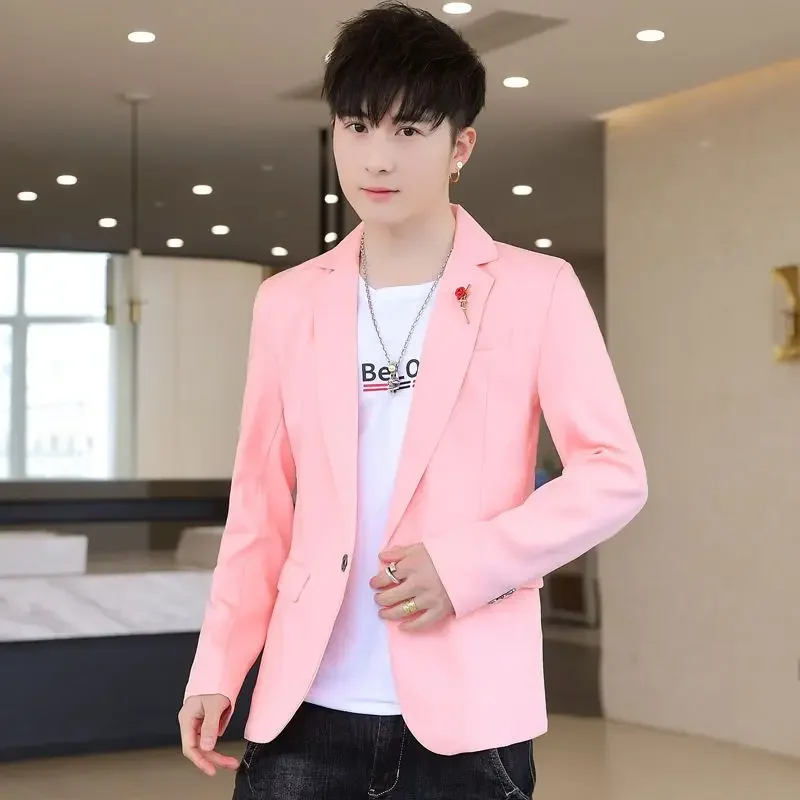 Coats Jacket for Men Pink White Man Suits and Blazers Party Original New in Simple Breasted Menswear Summer Clothing Casual 2024