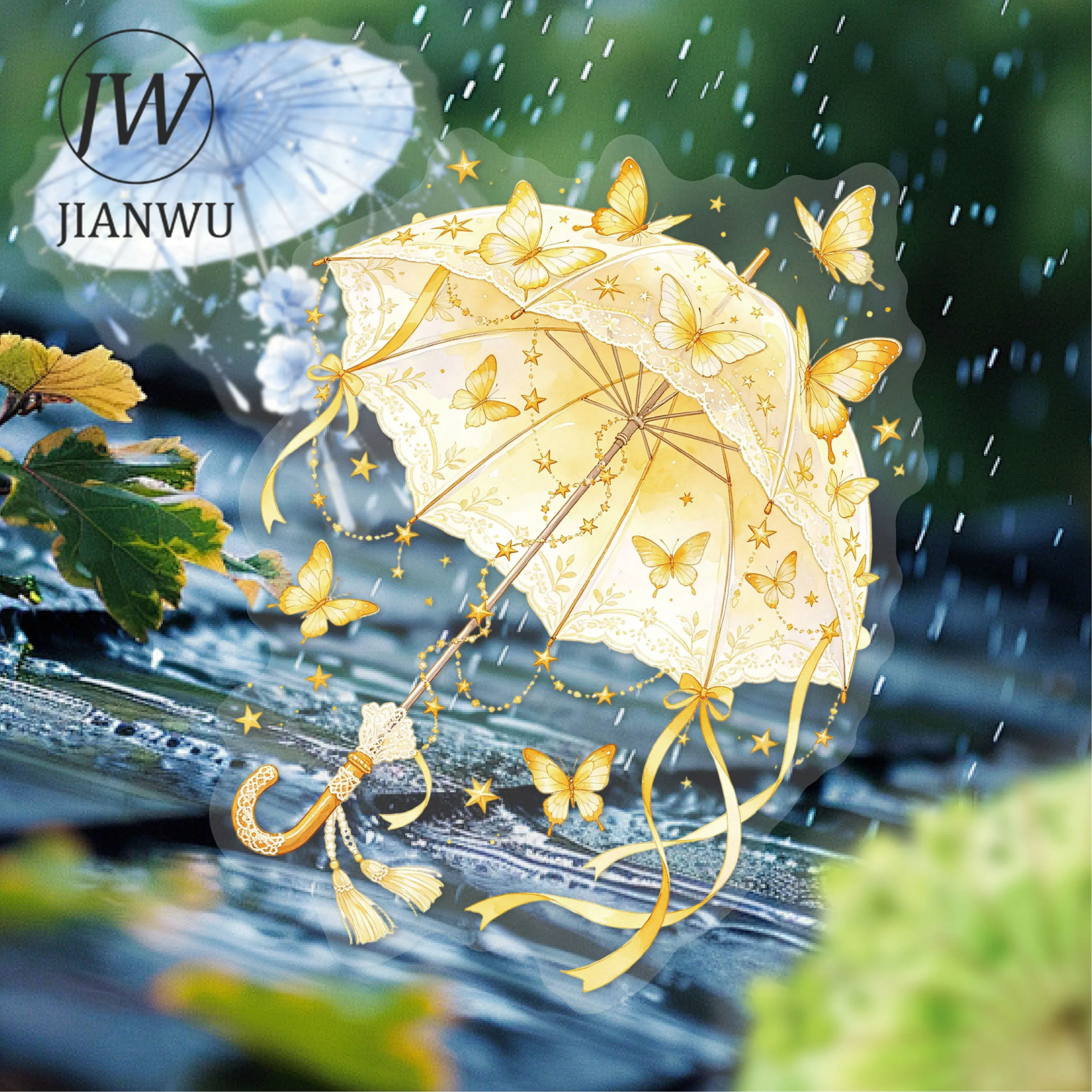 JIANWU Vintage Butterfly Flower Umbrella Landscape Material Collage Scrapbooking PET Sticker Creative DIY Journal Stationery view 4