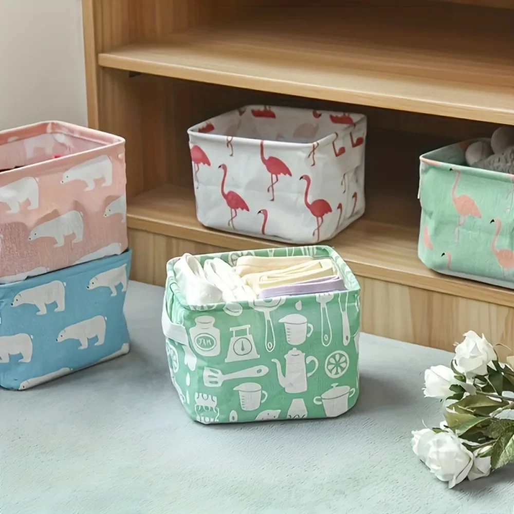 1pc Cotton Linen Fabric Waterproof Desktop Sundries Basket Storage Box Cosmetic Toy Organizer Underwear Socks Clothes Storagebag