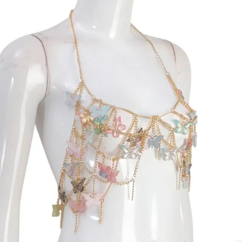 

Stylish Butterfly Pendant Metal Chain Camisole Body Chain Party Wear for Women F3MD