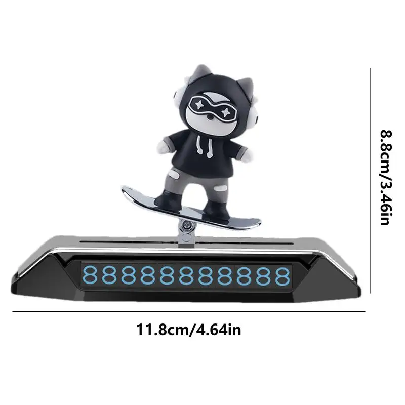 Temporary Parking Number For Cars Cartoon Skateboard Cat Auto Phone Number Plate Car Decoration Accessories Car Aromatherapy