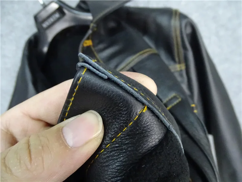 

able Top Layer Cowhide Leather Jeans Sle Slim Fit Men's Jaet Brown Stitching Color Blo Faion Urban ort Coat