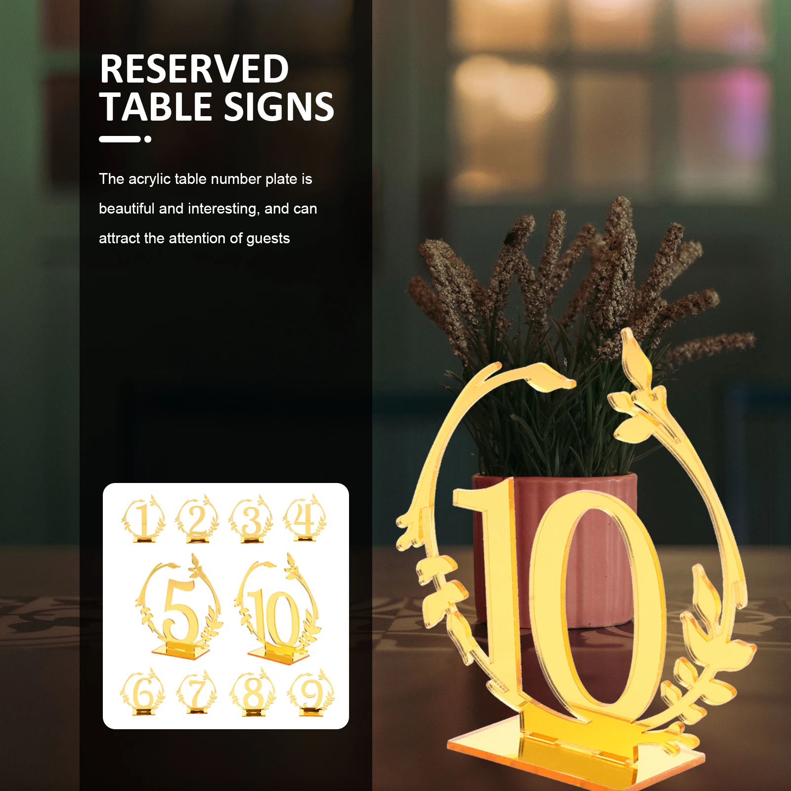 

10 Pcs Acrylic Table Number Plate Gold Rustic Decor Card Holder Banquet Wedding Signs Reusable High Gloss Elegant Design