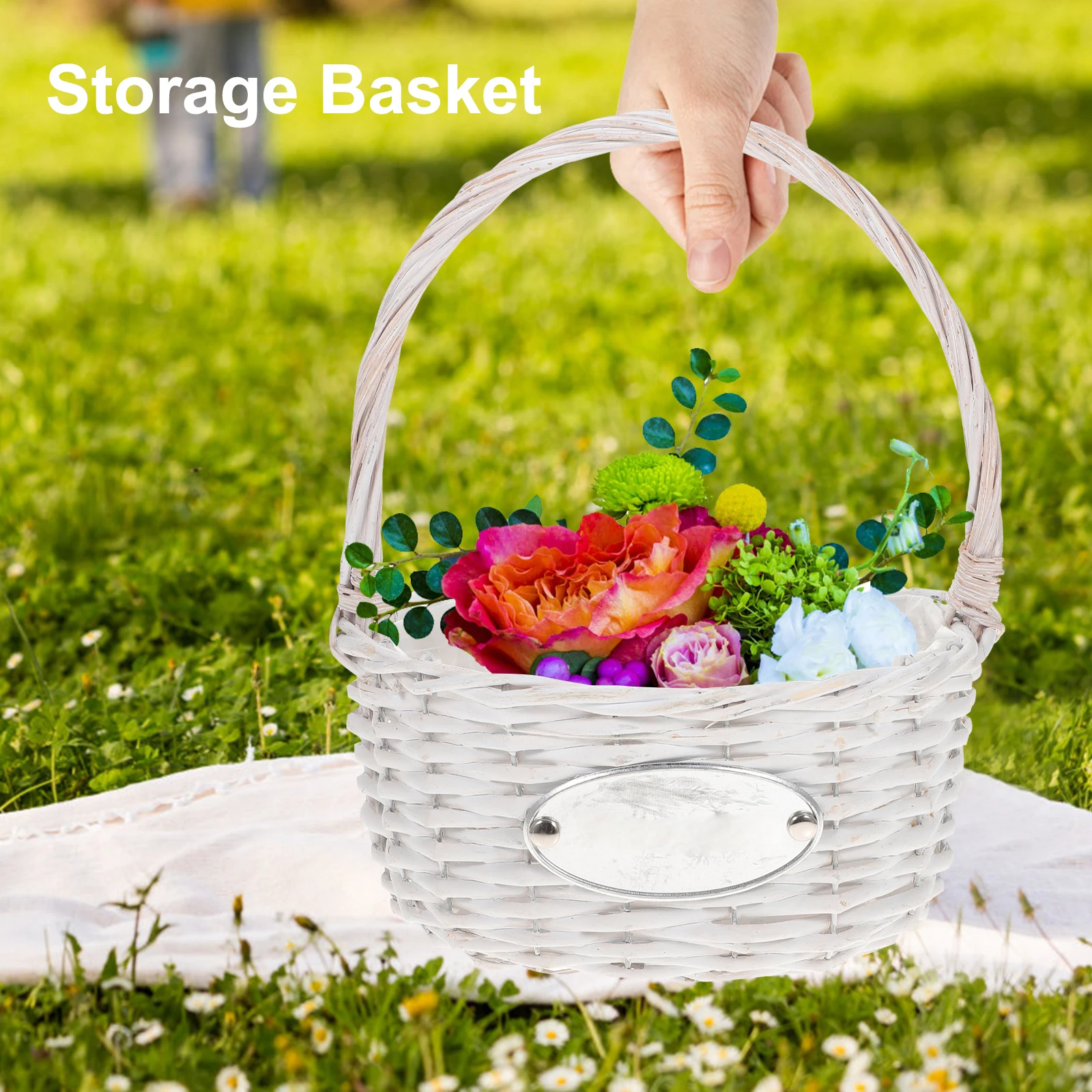 Wicker Flower Basket White Portable Bride Wedding Storage Container Photo Props Home Decor Fruit Baskets Household Collection