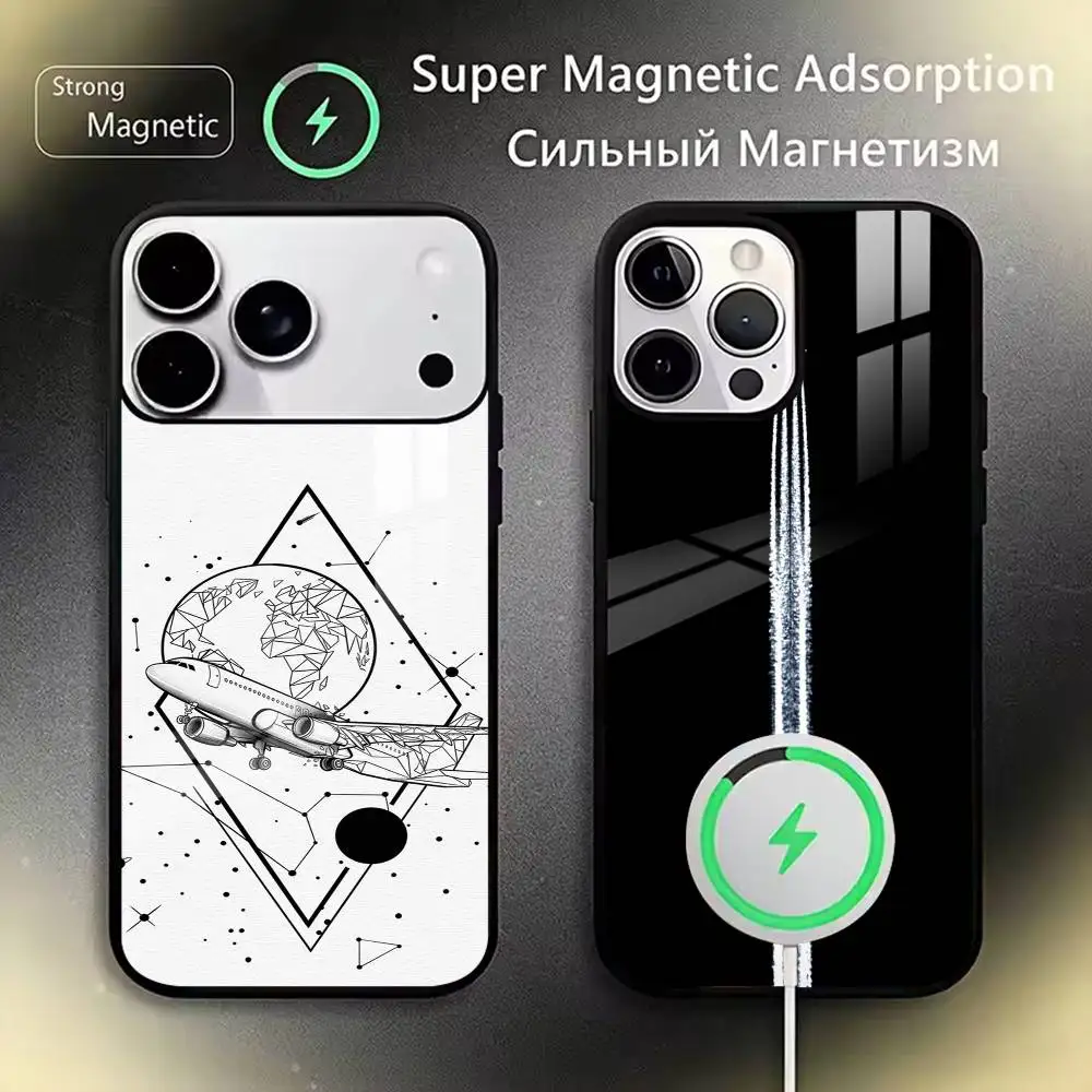 Minimal Airplane Wanderlust Travel  Phone Case For iPhone17,16,15,14,13,12,11 Plus,Pro Magnetic For Magsafe Wireless Charging