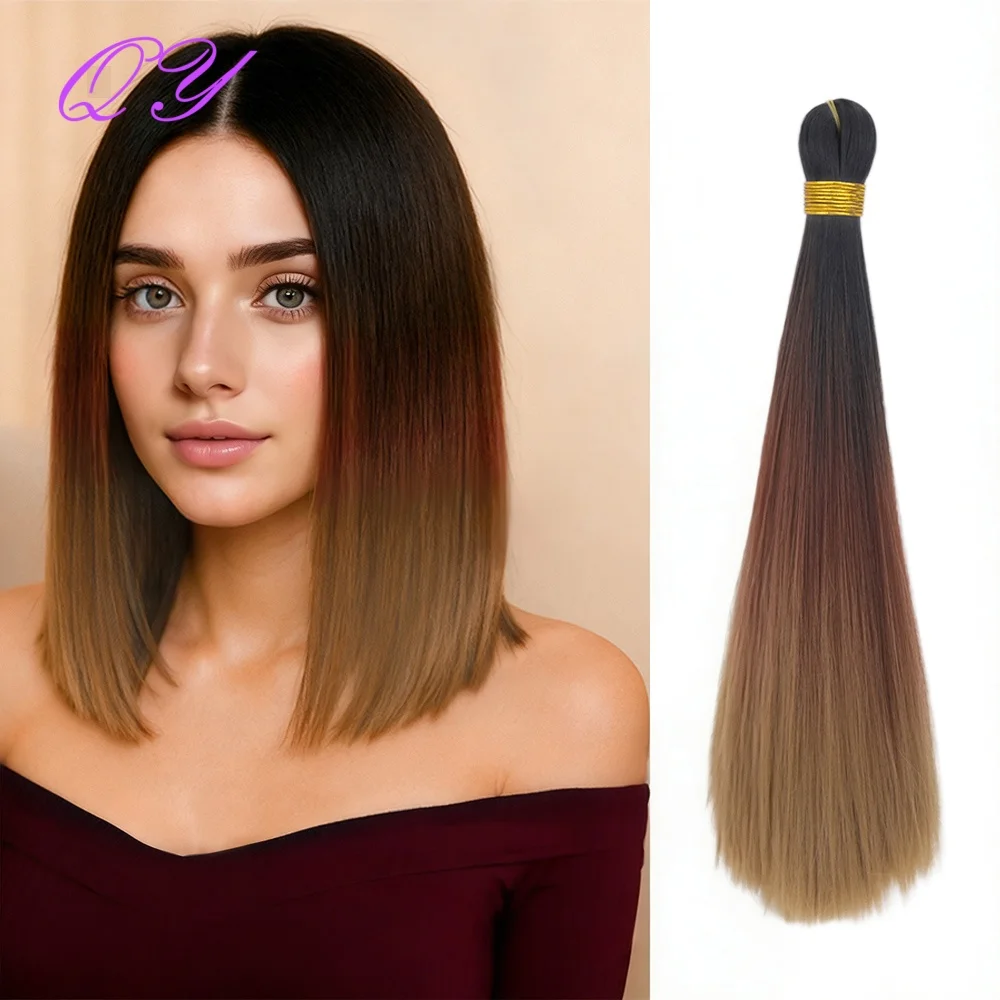 

Синтетические 14-дюймовые прямые костяные волосы, коричневые градиентные цвета, шелковистые, гладкие, прямые волосы с ручкой для женщин, вязаные крючком, различные парики