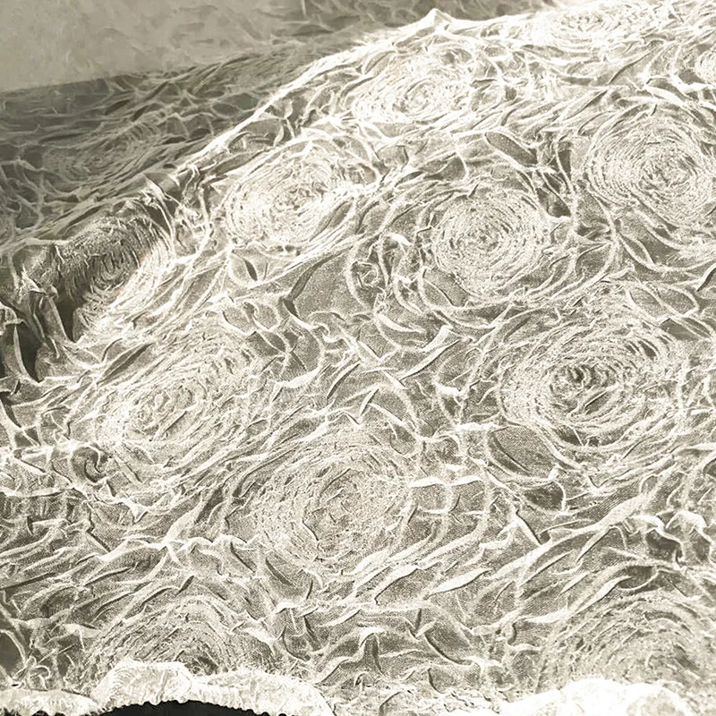 

Белая 3D плиссированная ткань с тиснением розы, шифон, тюль, кружево, свадебное платье, юбка, дизайнерская креповая пряжа, прозрачный марлевый материал