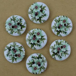 50PCS 15MM Cartoon Flower Buttons Color Children's Round Button Wooden Handmade Scrapbook Wedding Decoration Sewing Accessories