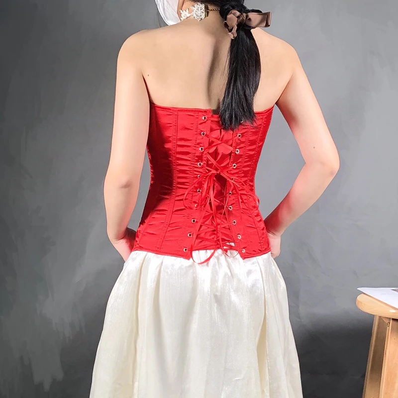 12 Colors Sexy Women Overbust Corset Tops Ladies Satin Lace up Corsets and Bustiers Slimming Body Shaper Long Torso Plus Size 3X