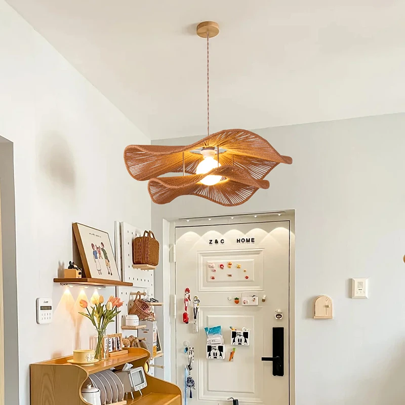 

Nordic Wabi Sabi LED Ceiling Hanging Lamp Hand Woven Hemp Rope Living Room Chandelier Dining Table Light Home Decoration Lamps