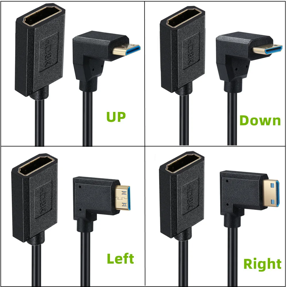 90/270 Degree Elbow 4.0MM 2.1V Super Extreme Slim High Speed Mini HDMI To HDMI Female Cable Adapter8K 60Hz 4K 120Hz Compatible