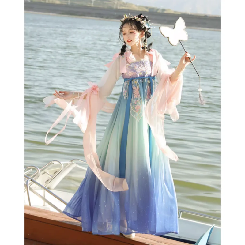 

Ancient Chinese Women Hanfu Costume Fairy Cosplay Costume Dance Dress Party Outfit Hanfu Blue Pink Sets For Women