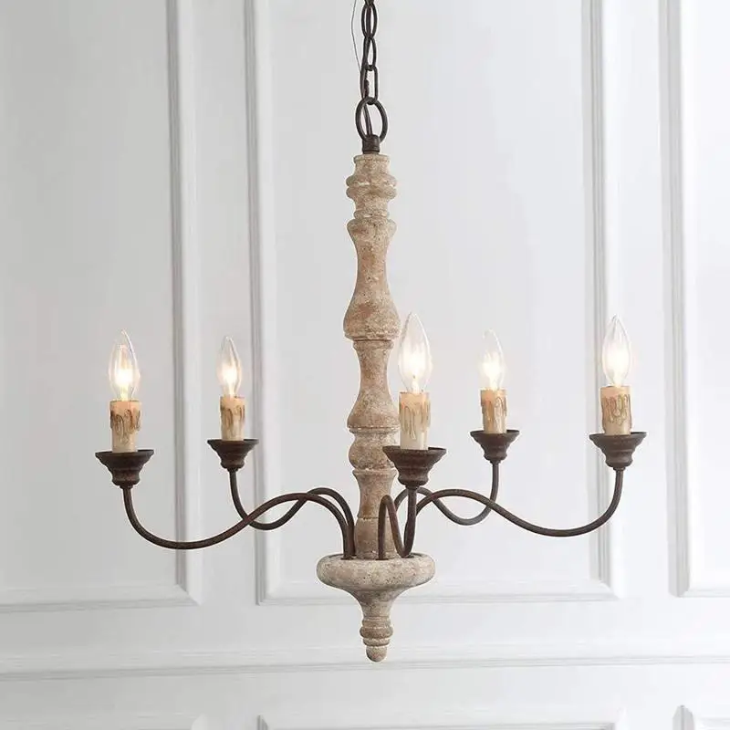 American vintage Solid Wood LED candle Chandelier Living Dining drawing Room Home E14 industrial project hotel lighting fixtures