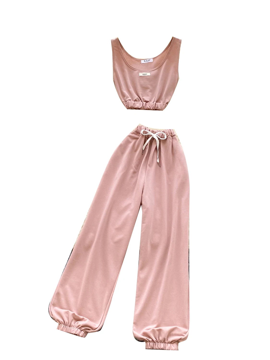 

Повседневный комплект Spicy Girl, женский летний укороченный топ U-Ne, жилет с поясом, широкие брюки с эластичной резинкой на талии