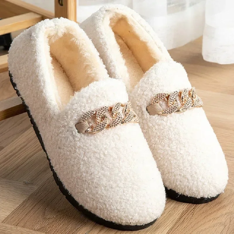 

Winter Fur Women Shoes Outdoor Warm Plush Shoes Moccassins Fashion Slip on Lady Non Slip Flats Loafers New Snow Boots for Women