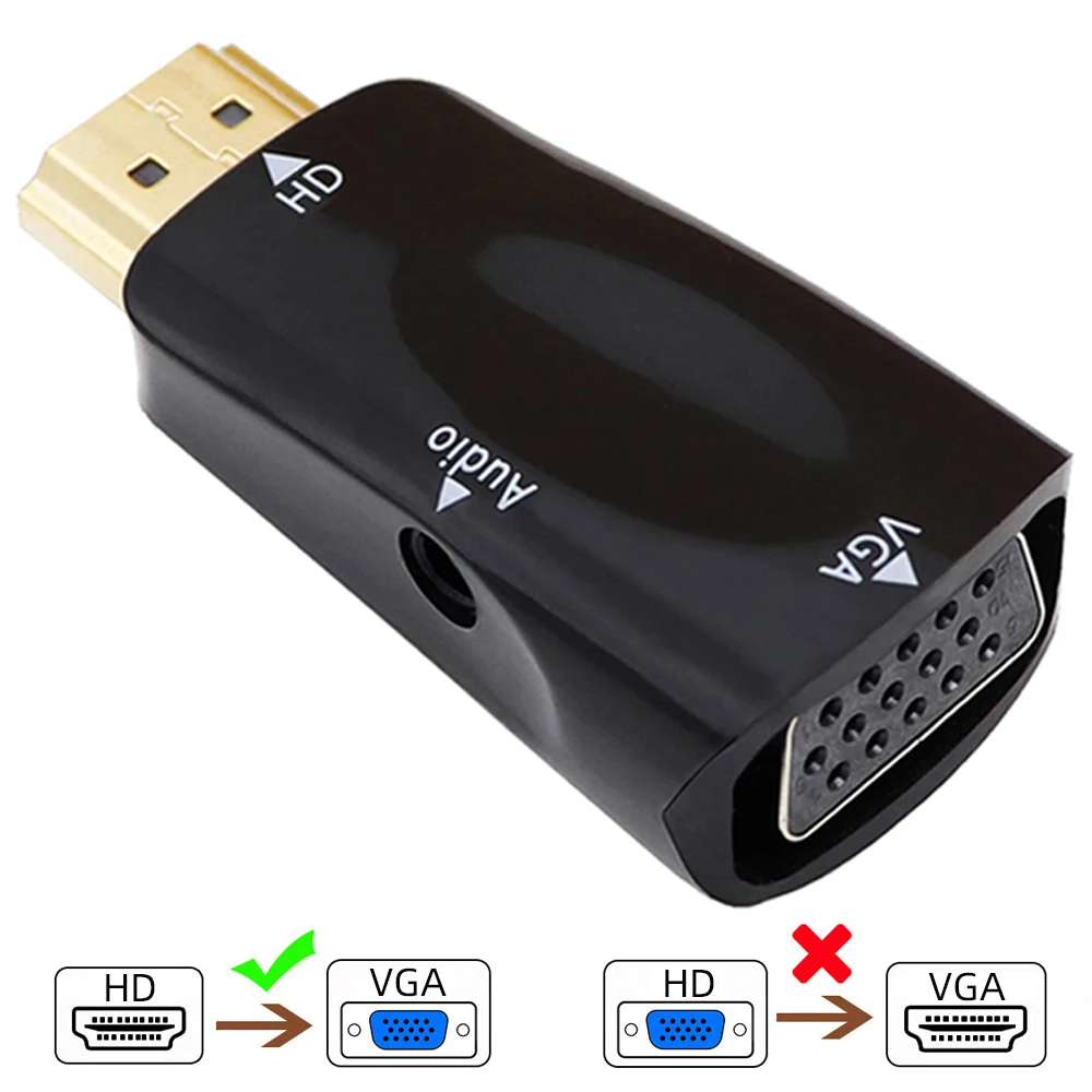 オーディオジャックアダプターと互換性のあるhdmi-vga,オスからメスへのコンバーター,3.5mm,pc,ラップトップ,タブレット用のhd 1080p