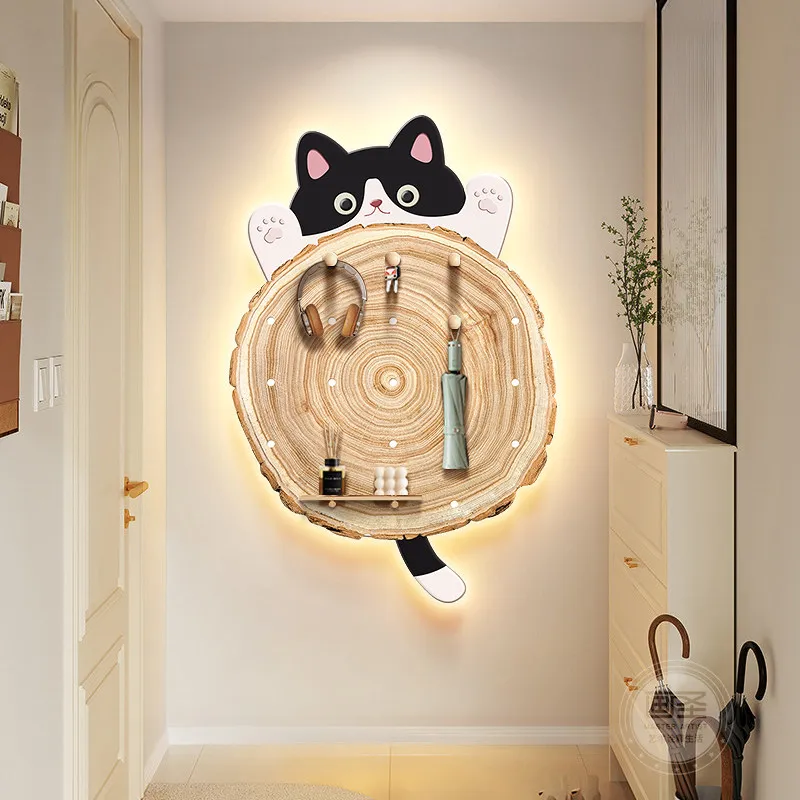 Middle ancient style cat restaurant decoration living room cave board hanging painting creative entrance lighting mural