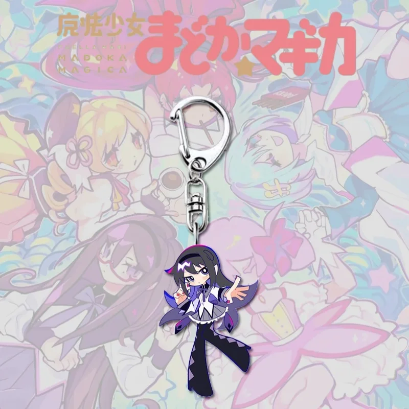 Akemi Homura Tomoe Mami Anime KeyChain Puella Magi Madoka Magica Men Key Chain for Women Fashion Figure Acrylic Keyring Pendant view 6