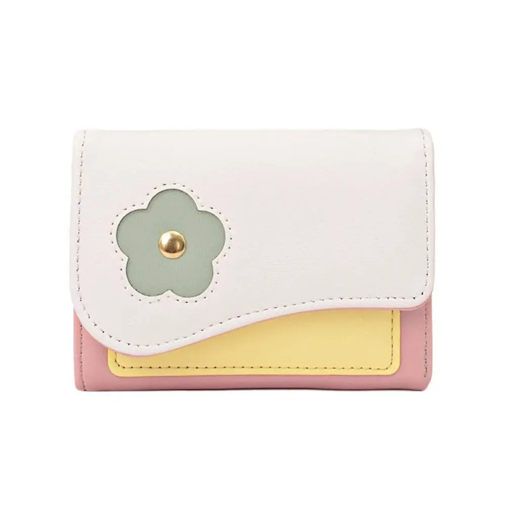 

Cute Flower Short Folding Card Bag Color Contrast Ins Trifold Wallet Soft Causal Color-matching Purse Daily