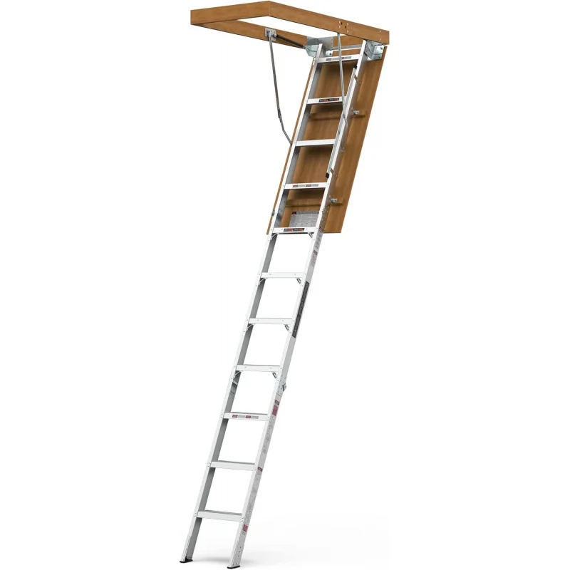 

Aluminum Attic Ladder - Lightweight and Portable, 375-pound Capacity Convenient Access to Your Attic, Fits 7'8"-10'3" Ceiling He