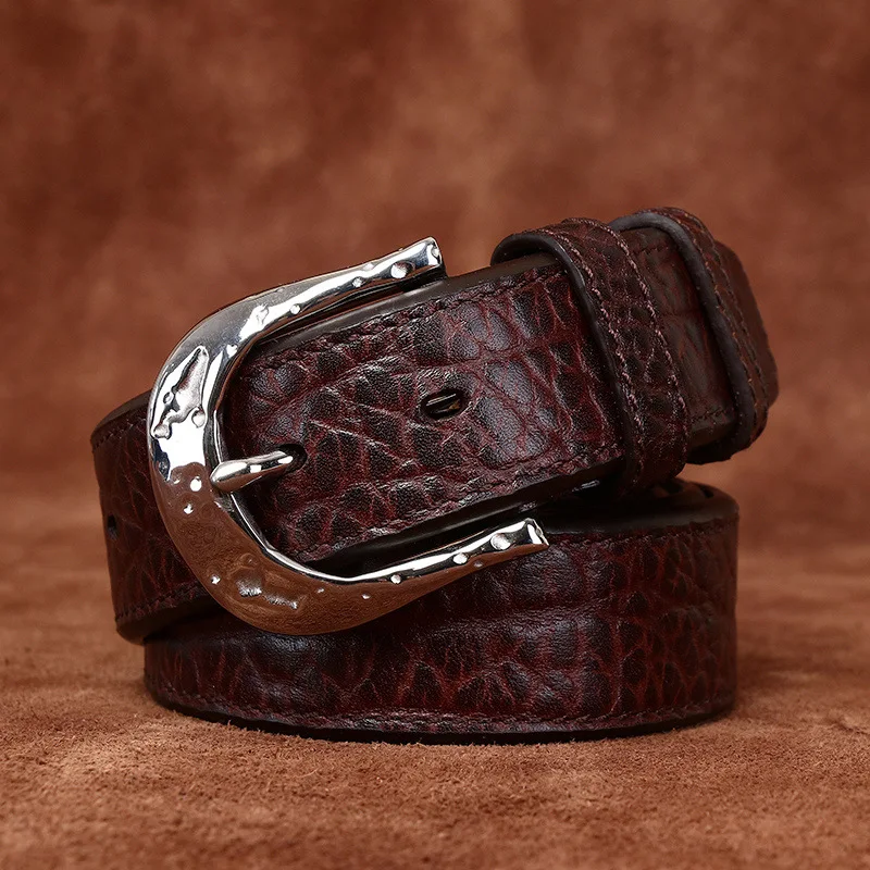 เข็มขัดหนังวัวสองด้านแฟชั่นระดับไฮเอนด์ของผู้ชายเข็มขัดธุรกิจผู้ชายหนังวัวชั้นแรก