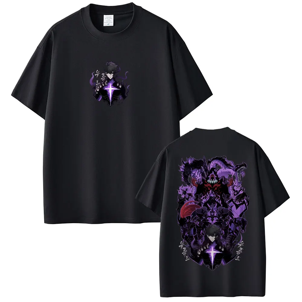 

Anime Solo Leveling Shadow Monarch & Sung Jin Woo Graphic T Shirt Men Women Clothing Casual Cotton Retro Short Sleeve Tees Tops