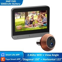 Tuya Smart Life APP vista remota 3MP Mini mirilla Digital visor ocular WiFi PIR visión nocturna infrarroja puerta mágica ojo Mini cámara