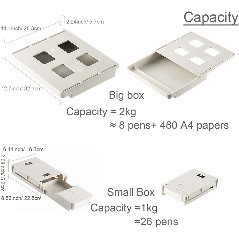 2Pcs Under Desk Drawer Organizer Set,  Slide Out Desk Organizers And Storage, Self-Adhesive Pencil Drawer Tray