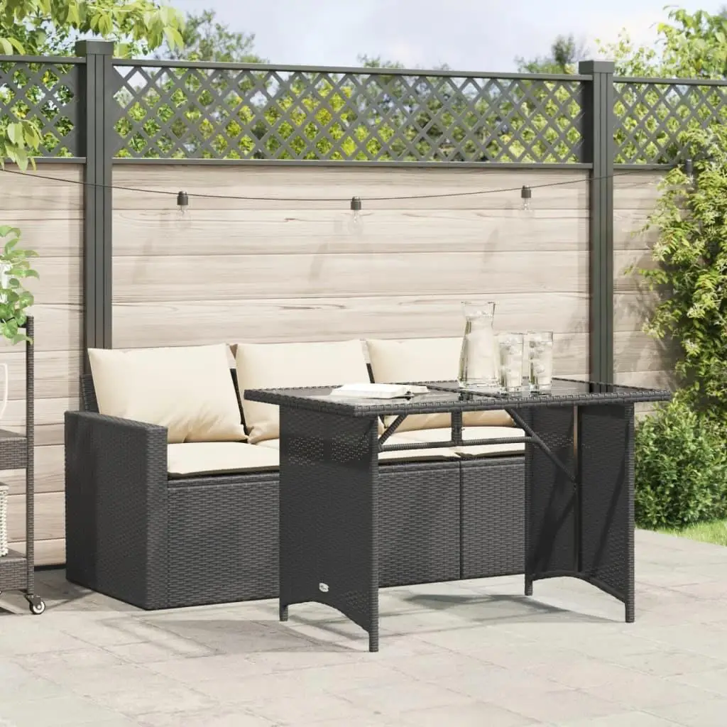 Stylish 2-Piece Patio Dining Set with Cushions in Black Poly Rattan - Perfect for Outdoor Relaxation