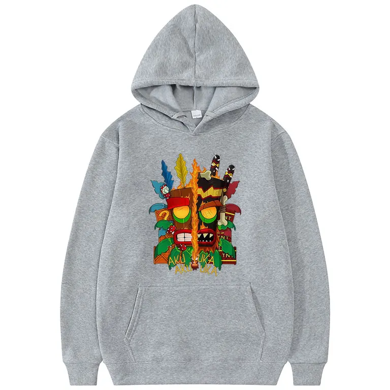 Game Crash Bandicoot Aku Uka Graphic Hoodie Men Women Casual Fleece Cotton Vintage Sweatshirt Men's Fashion Oversized Pullover