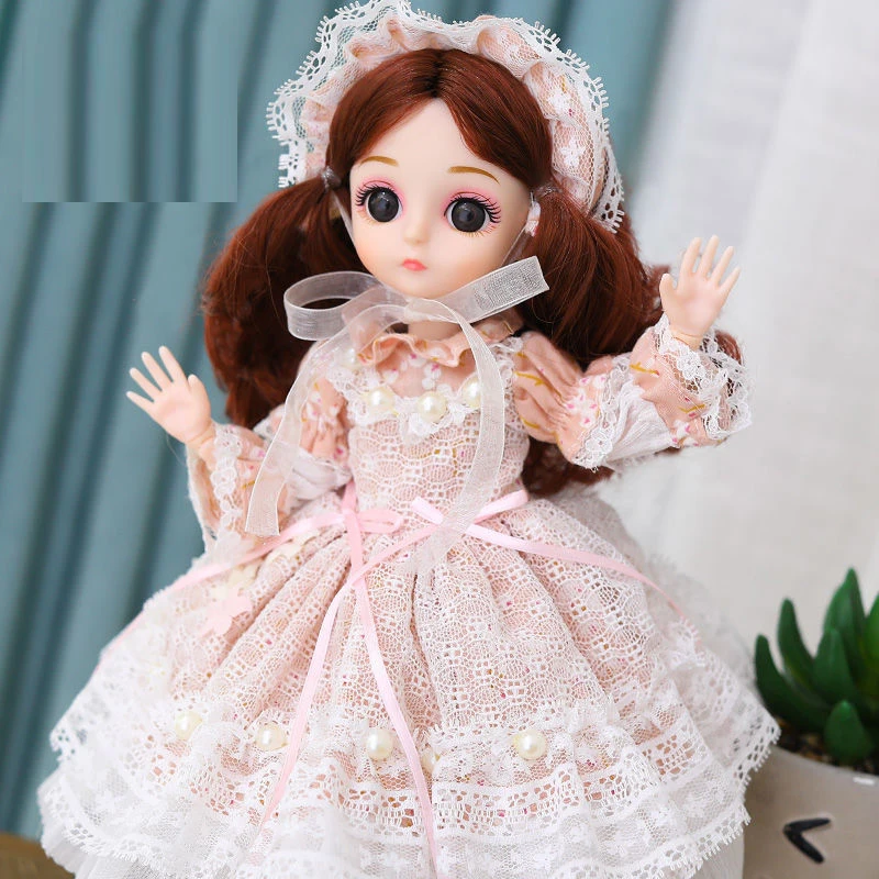 30cm Dolls Multiple Removable Joints 3D Eyes Doll with Clothes Hat Girl's DIY Dress Up Toy for Kid Girl Gift Christmas