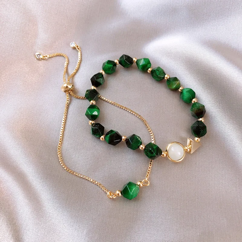 Light Luxury Green Gem Bracelet Female Ins Korean Version Simple Personality Piece Joker Adjustable Hand Decoration