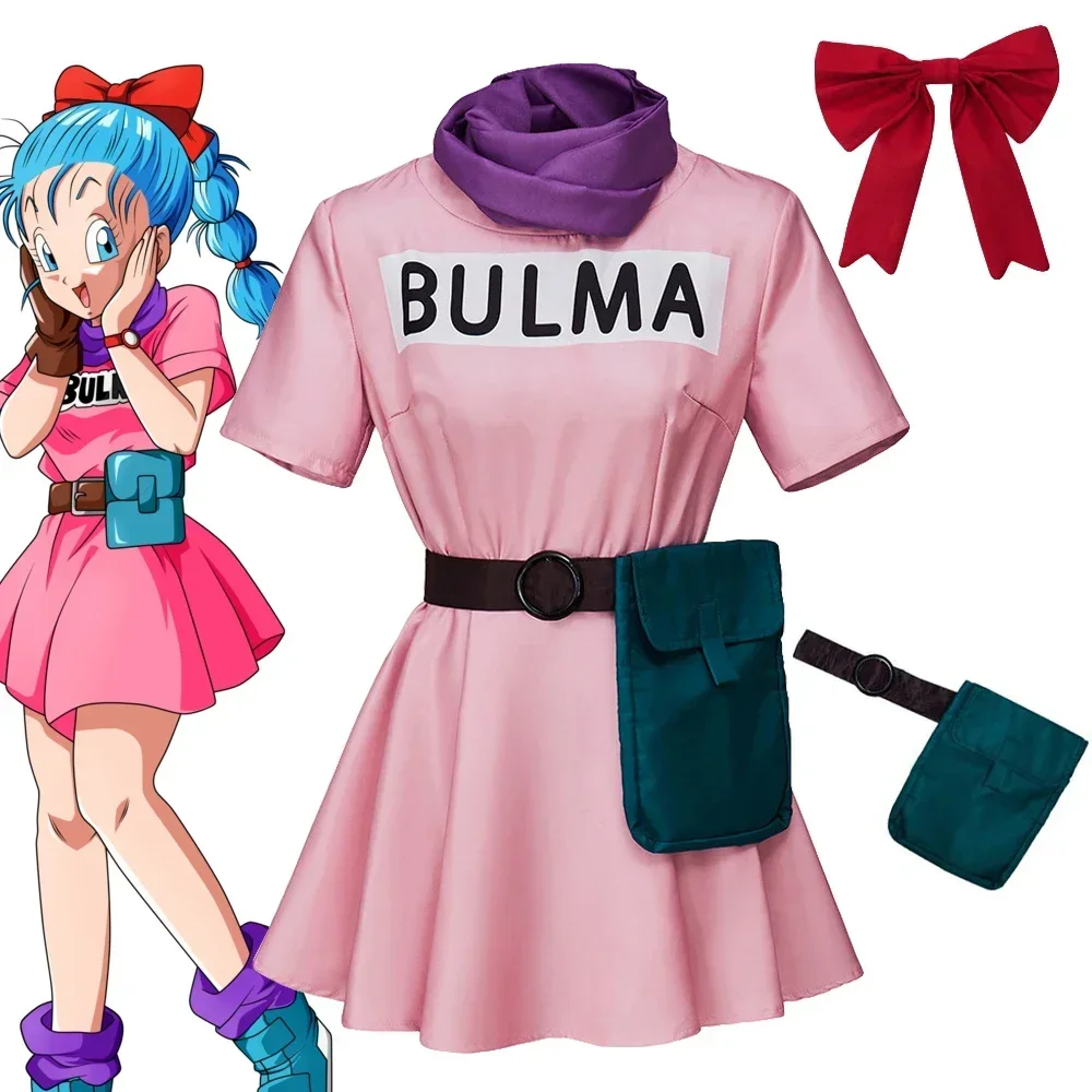 

New 2025 Anime Bulma Cosplay Costume Pink Dress Adult Clothes Uniform Kawaii Girls Carnival Masquerade Party Outfit