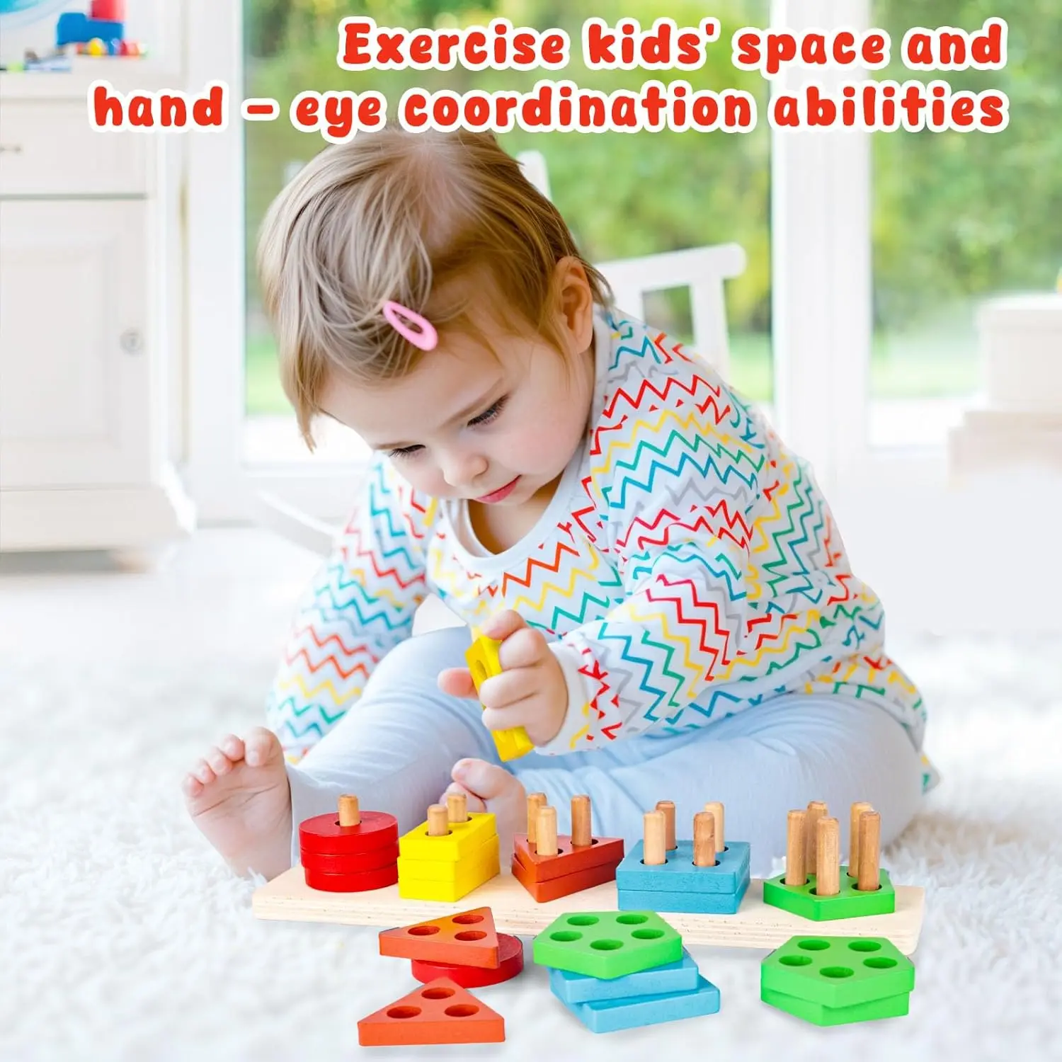Stacking and Sorting Learning Puzzles, Montessori Wooden Sensory Toys for Toddlers, 20 PCS
