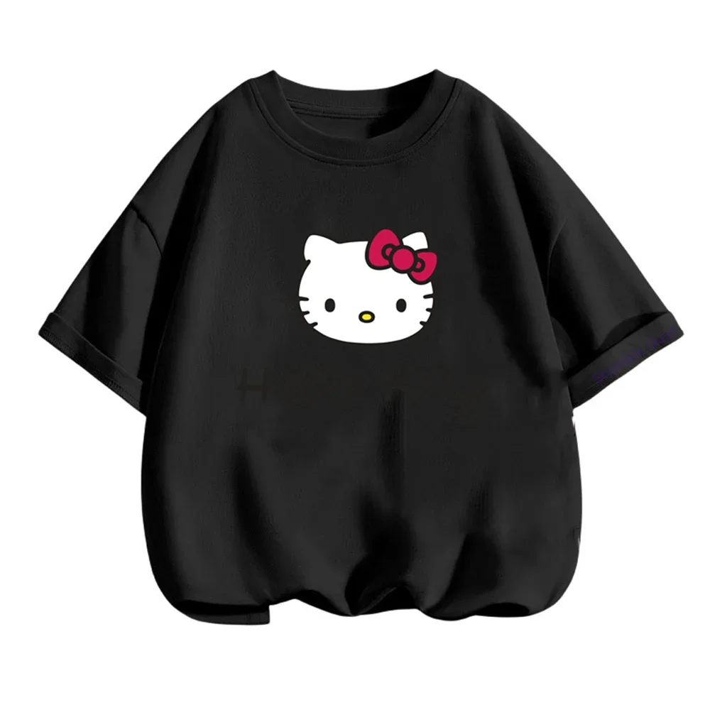 

Летняя одежда Hello Kitty для мальчиков, топы с короткими рукавами для девочек, повседневная одежда Sanrio Kawaii с героями мультфильмов для детей от 3 до 14 лет