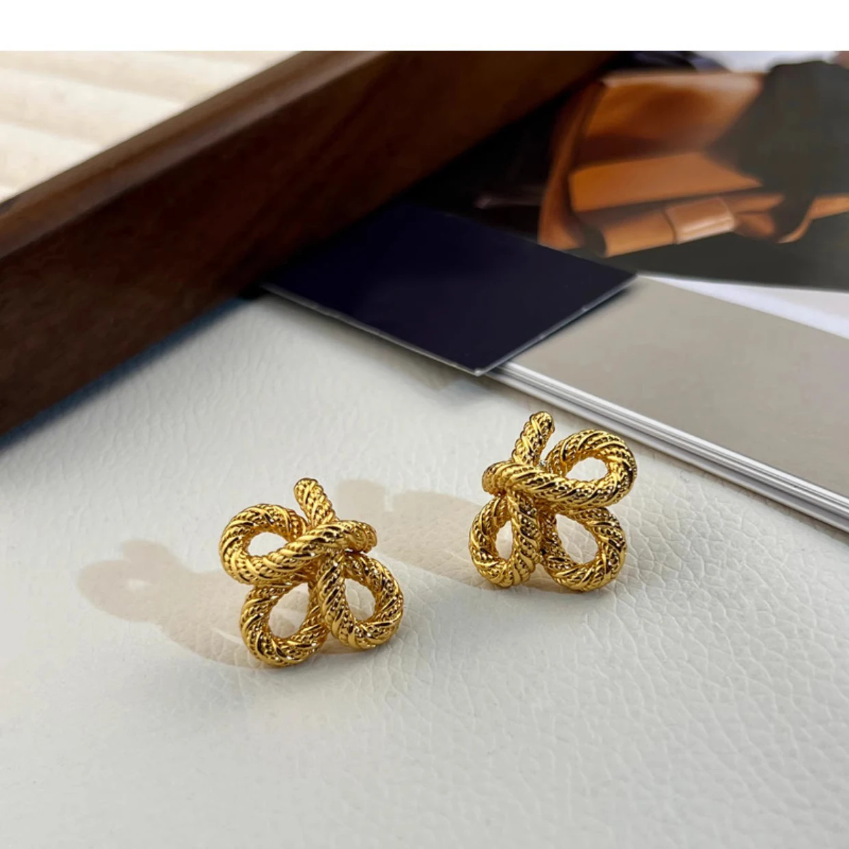 New 925 Sterling Silver Stud Earrings Floral Knot String Gold Color Punk For Women Girl Gift Jewelry Dropshipping Wholesale
