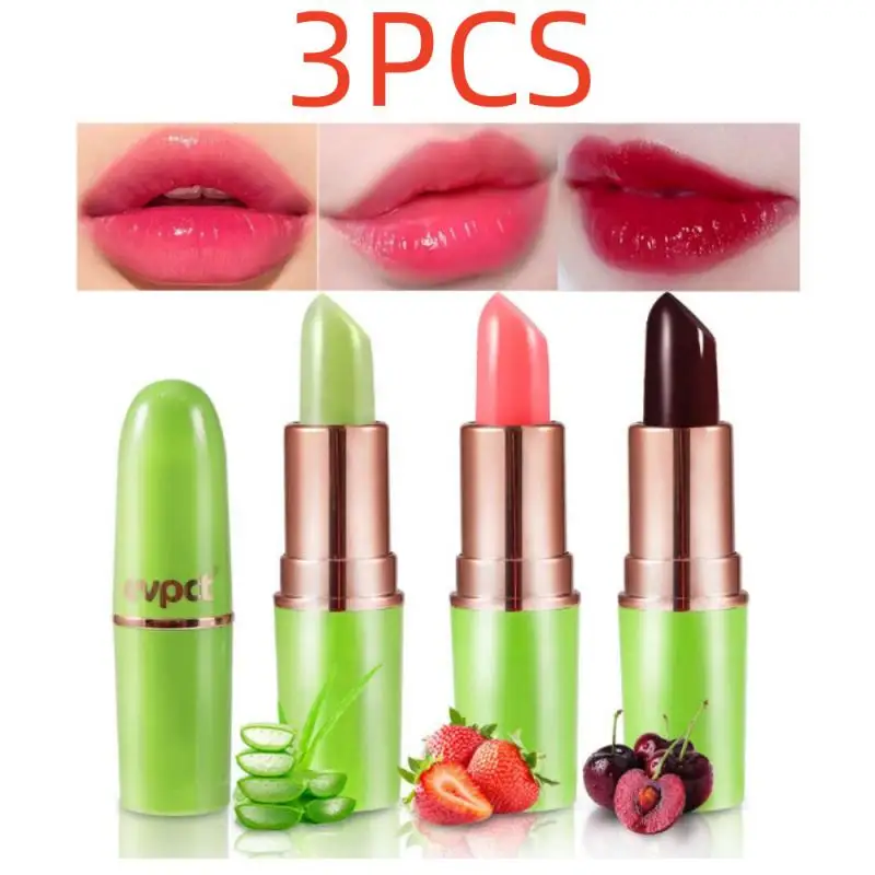 3PCS Natural ALOE VERA Temperature Change Color Jelly Lipstick Long Lasting Moistourizing Lip Makeup Lip Balm Lip Gloss