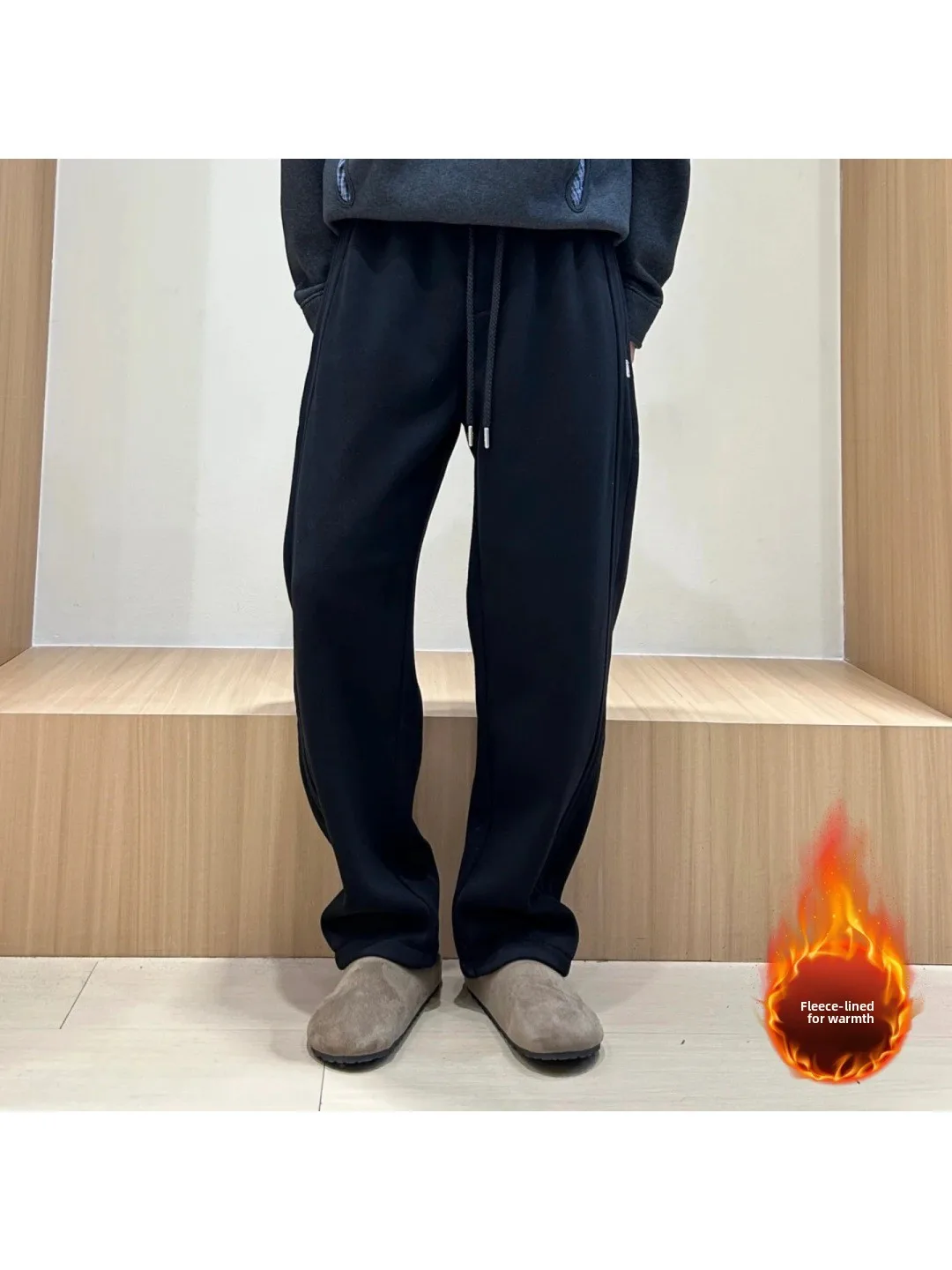 

Мужские свободные повседневные брюки Thiened Fce, спортивные брюки с прямыми штанинами, универсальные зимние теплые повседневные брюки