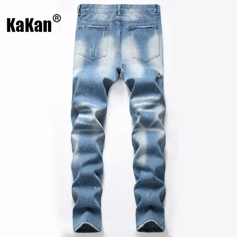 Kakan - Nostalgic Personality Broken Hole Splashed Jeans, European and American New Light Blue  Jeans K02-915