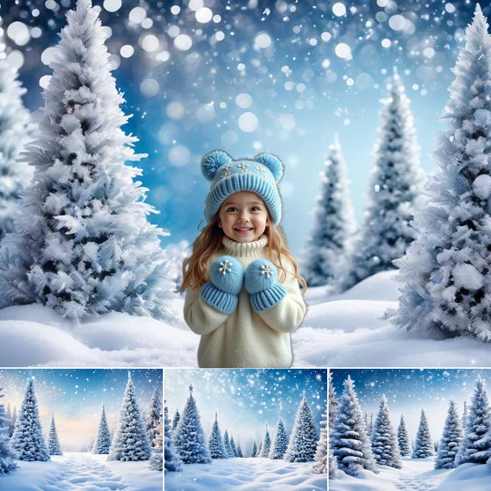 

MOON.QG White Christmas Tree Background Pine Snowflake Forest Backdrops For Photography Photo Booth Poster Decoration Photocall