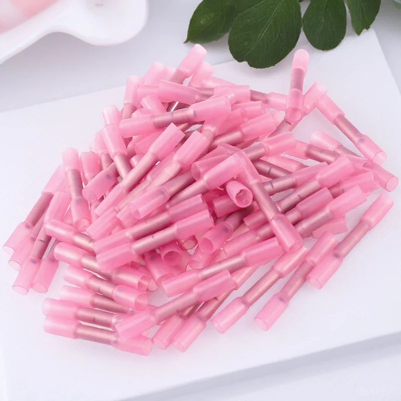 

100Pcs 0.5-1.5mm Shrink Butt Connectors Crimp Terminals Waterproof Dual Walled Polyolefin Tubing Hot Melt Adhesive