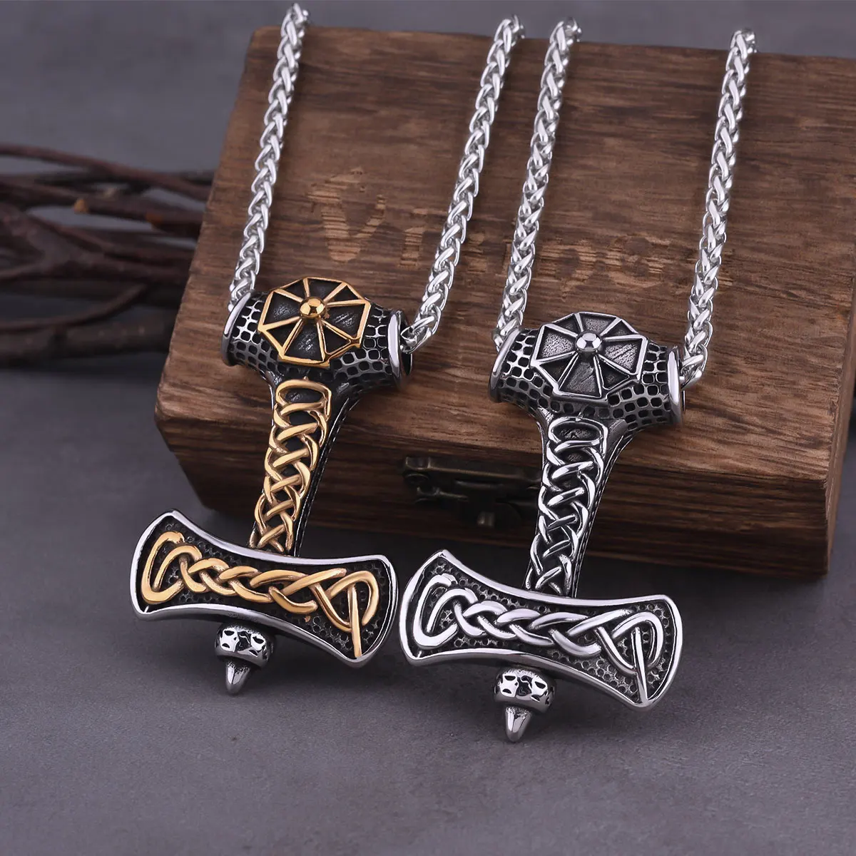 Vikings Stainless Steel Celtic Endless Knot Necklace Scandinavian Rune Amulet Jewelry Gold Color Rock Hip Hop Biker Pendant