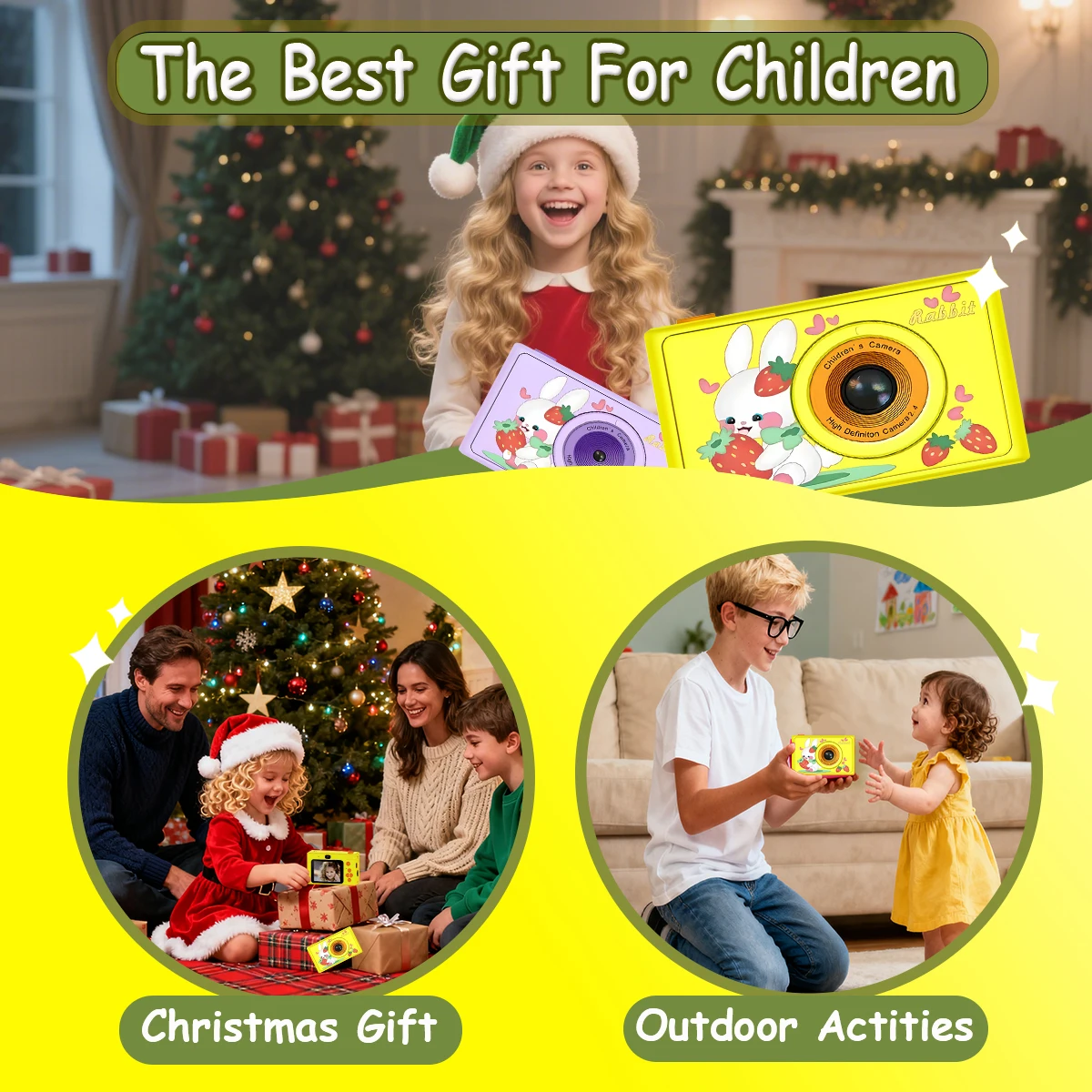 Aparat dla dzieci 1080P HD Cyfrowa kamera wideo dla maluchów 2,4-calowy aparat dla dzieci z silikonowymi etui Zabawki na prezenty świąteczne i urodzinowe