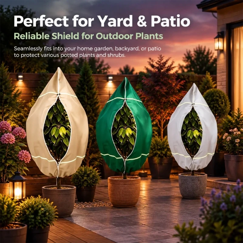 Plant Cover in Thickened Nonwoven Fabric with Side Care Access and Corded Closure for Seasonal Garden Care Tasks KXRE