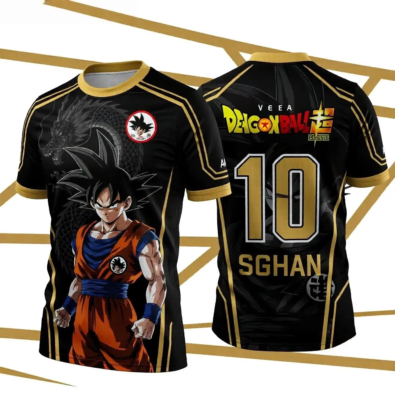 2026 Family Matching Outfit 3D Print Dragon Ball Gohan Soccer Jersey, Anime No.10 Front and Back Print Short Sleeve Tee