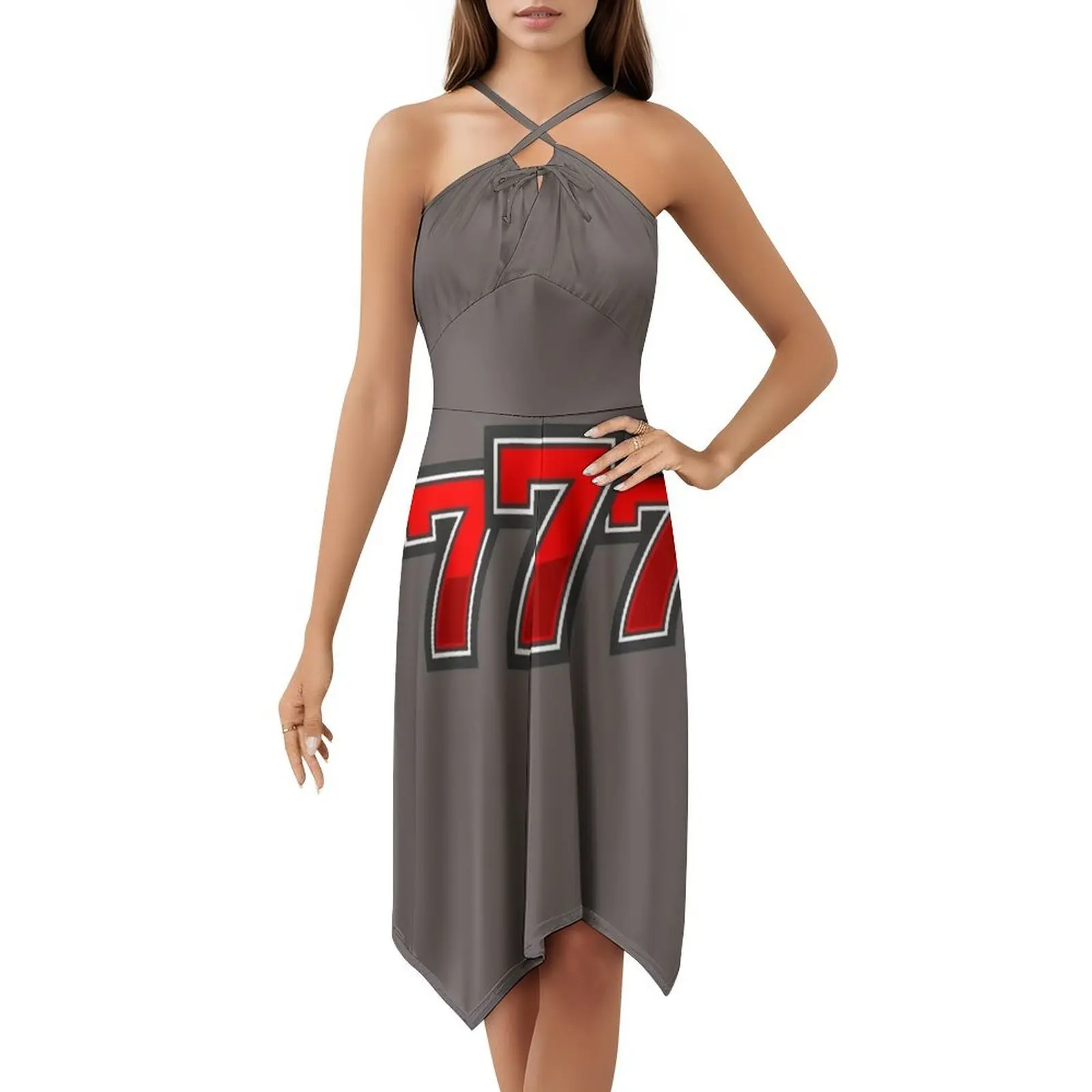 فستان Lucky Casino 777 بوهيمي بدون أكمام للنساء مطبوع فساتين حفلات الشاطئ كازينو Lucky Number Gambling 1St Tier Dress #5