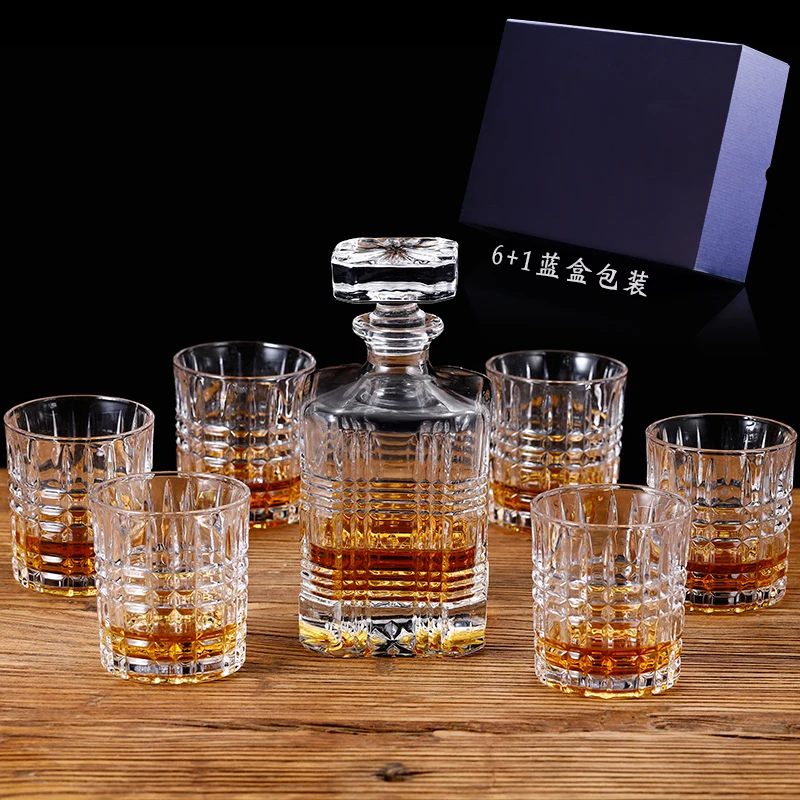 European Style Crystal Glass Whiskey Seven-piece Set Bar Wine Transparent Drinkware Present Delicate Gift Box